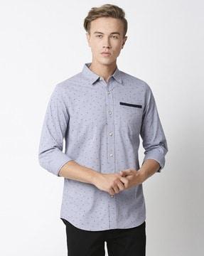 men micro print slim fit shirt with full sleeves