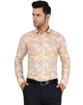 men micro print slim fit shirt with spread collar