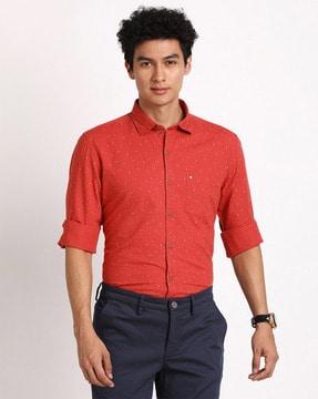 men micro print slim fit shirt