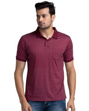 men micro print tailored fit polo t-shirt with patch pocket