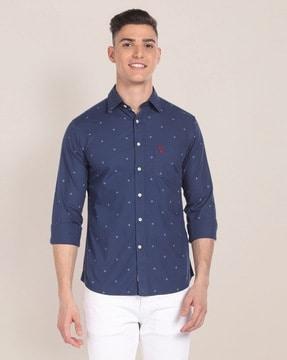 men micro print tailored fit shirt with patch pocket