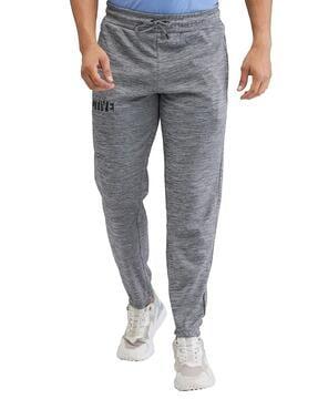men micro print track pants with fixed waist