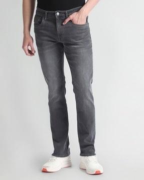 men mid- wash slim straight fit jeans