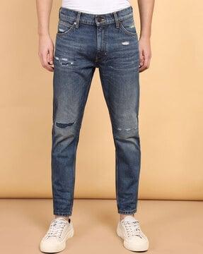 men mid-rise ankle length tapered jeans