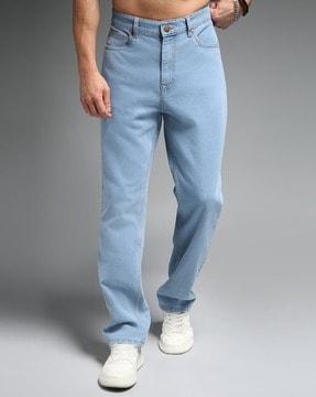 men mid-rise cotton straight fit jeans