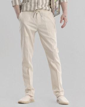 men mid-rise loose pants with drawstring waist