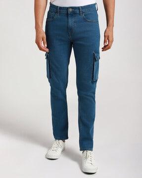 men mid rise straight fit trousers