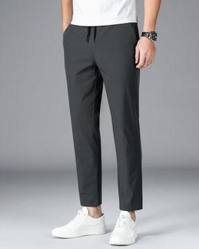 men mid-rise track pants with elasticated drawstring waist