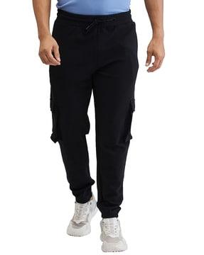 men mid-rise track pants with elasticated drawstring waist