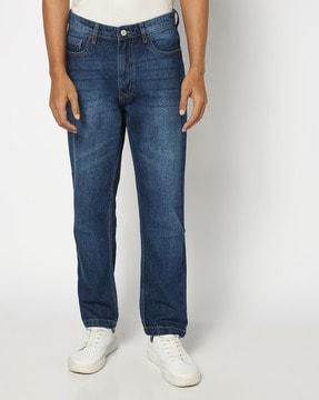 men mid-wash baggy fit jeans