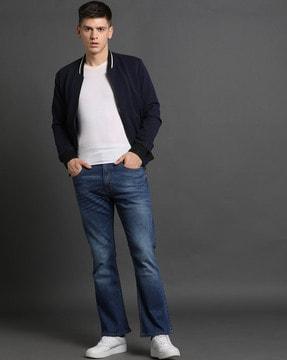 men mid-wash bootcut jeans