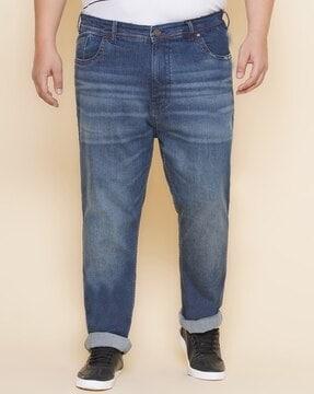 men mid-wash distressed relaxed fit jeans