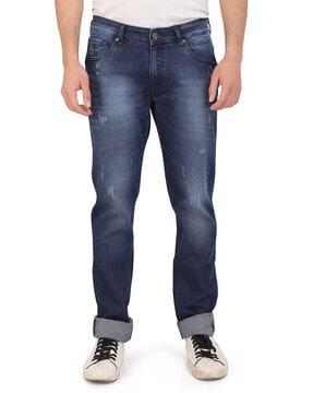 men mid-wash distressed slim fit jeans