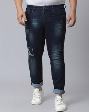 men mid-wash distressed slim fit jeans