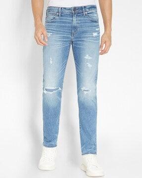 men mid-wash distressed slim fit jeans