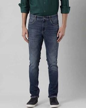 men mid-wash distressed slim fit jeans