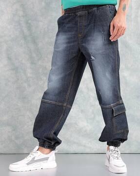 men mid-wash loose fit jogger jeans