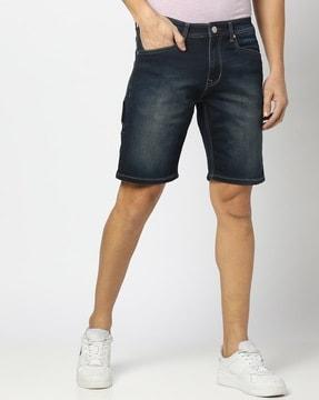 men mid-wash regular fit denim shorts