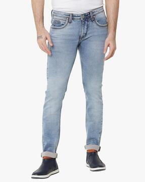 men mid-wash skinny fit jeans