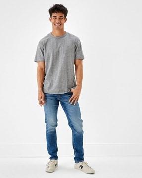 men mid-wash skinny fit jeans