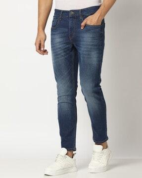 men mid-wash skinny fit jeans