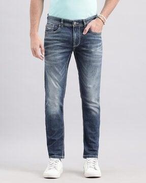 men mid-wash skinny fit jeans