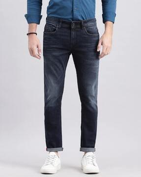 men mid-wash skinny fit jeans