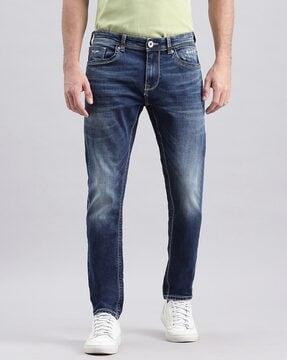 men mid-wash skinny fit jeans