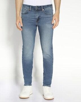 men mid-wash skinny fit jeans