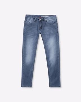 men mid-wash slim fit jeans