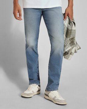 men mid-wash slim fit jeans