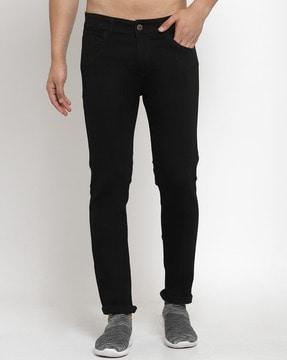 men mid-wash slim fit jeans