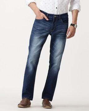 men mid-wash slim fit jeans