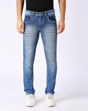 men mid-wash slim fit jeans