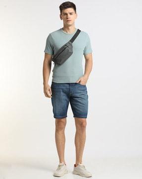 men mid-wash slim tapered denim shorts