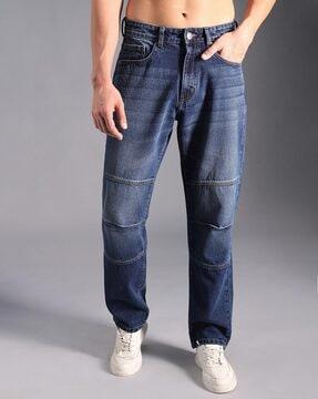 men mid-wash straight fit jeans