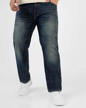 men mid-wash straight fit jeans