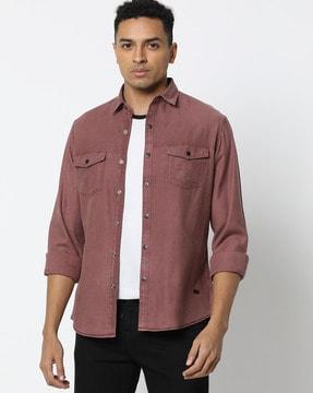 men mid-washed slim fit shirt