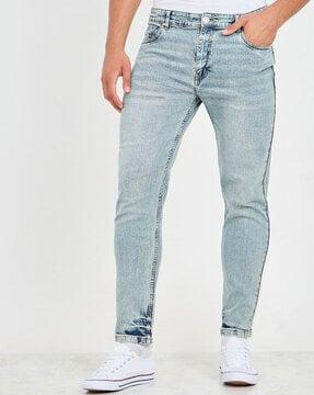 men mid washed slim jeans