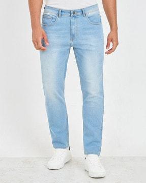 men mid washed slim jeans