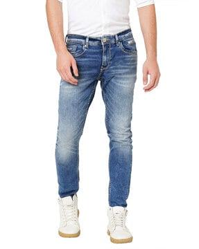 men mid washed tapered jeans