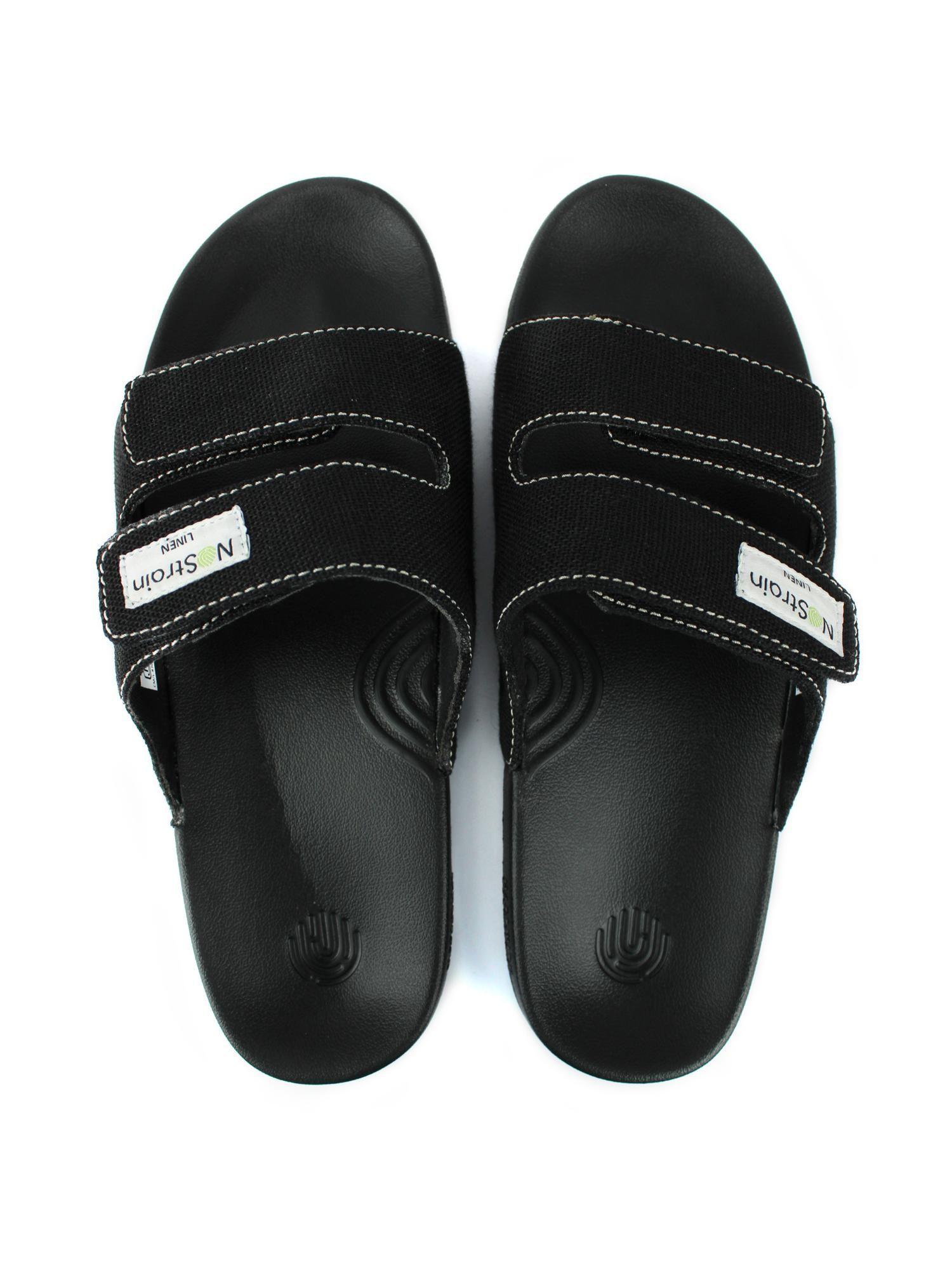 men midnight black linen parallel sugar slider