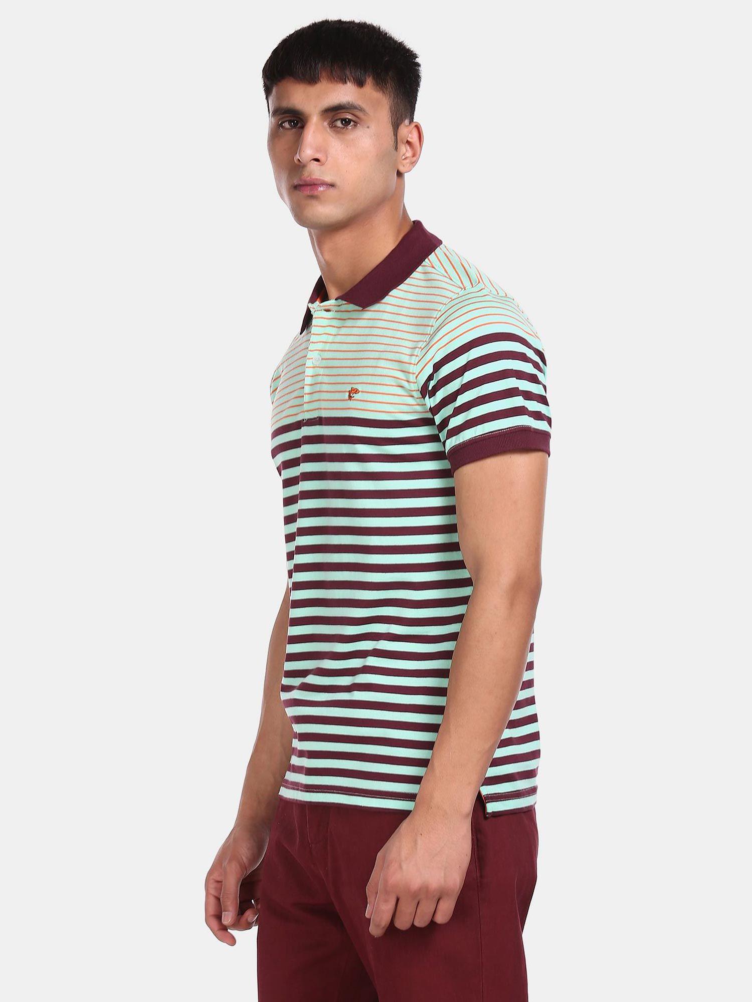 men mint and maroon stripe pique polo t-shirt