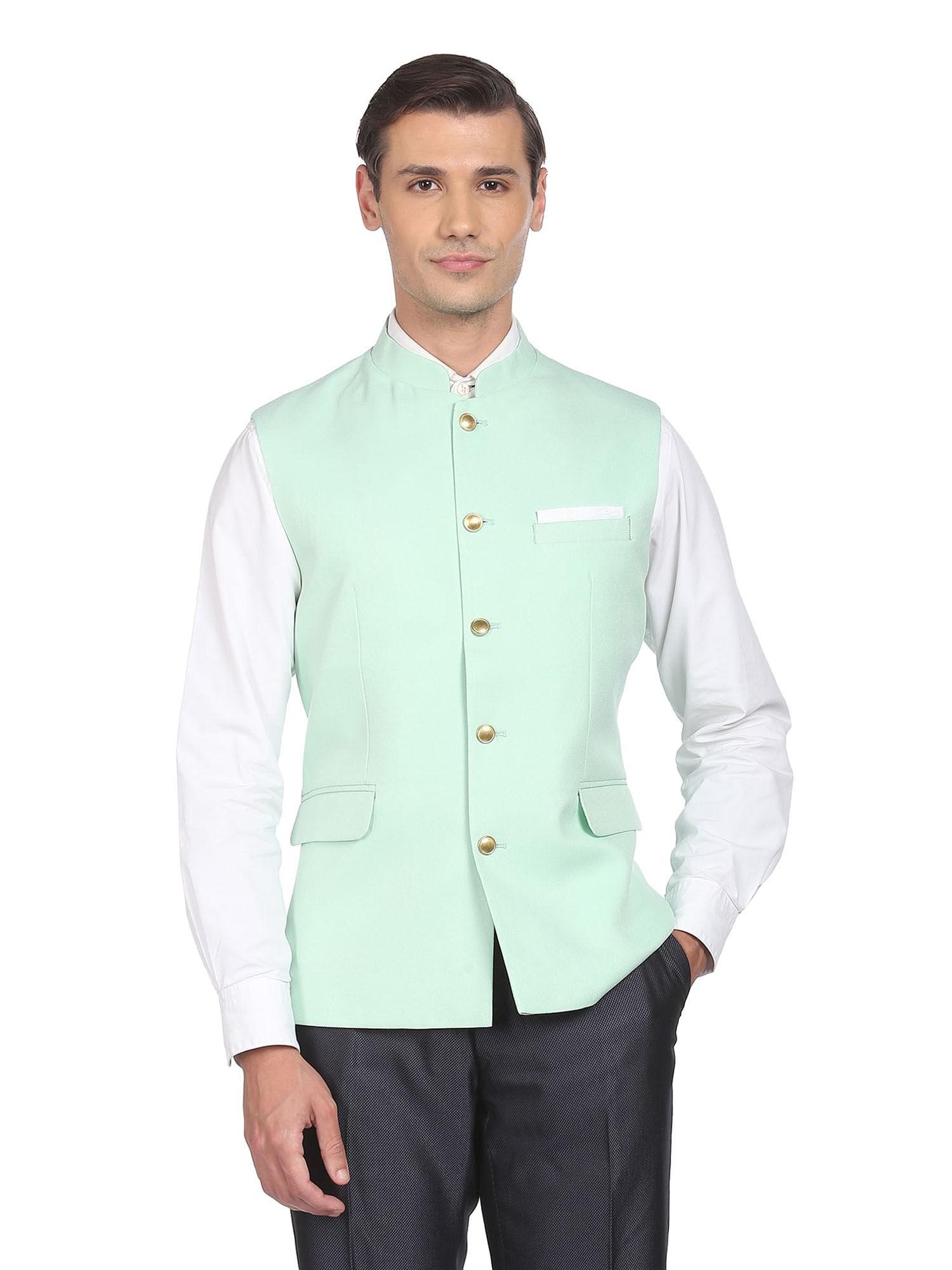 men mint textured tailored regular fit nehru jacket