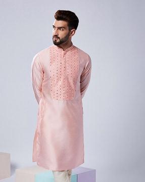 men mirror embellished regular fit kurta