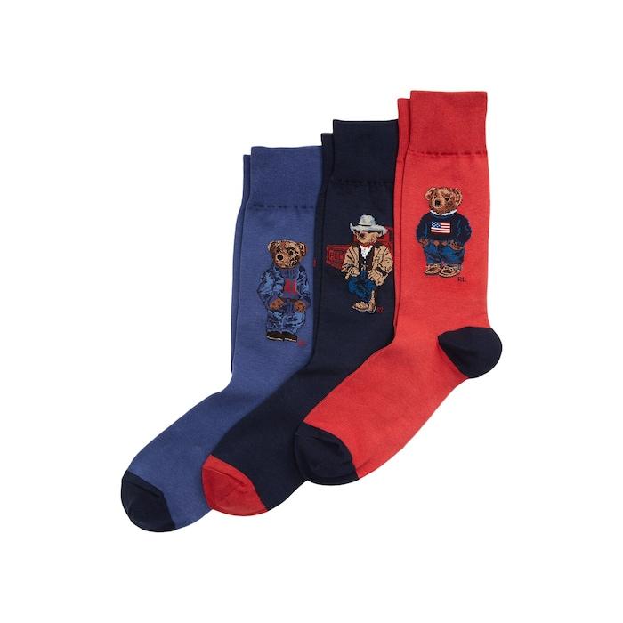 men multi 3 pairs of polo bear socks