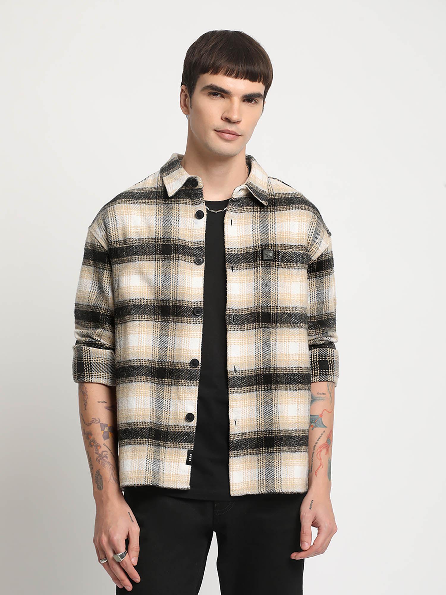 men multi checked relaxed fit cotton shacket