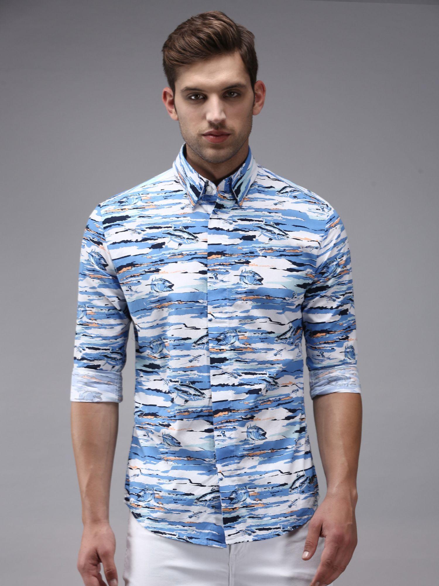 men multi collar neck abstract print comfort fit shirt