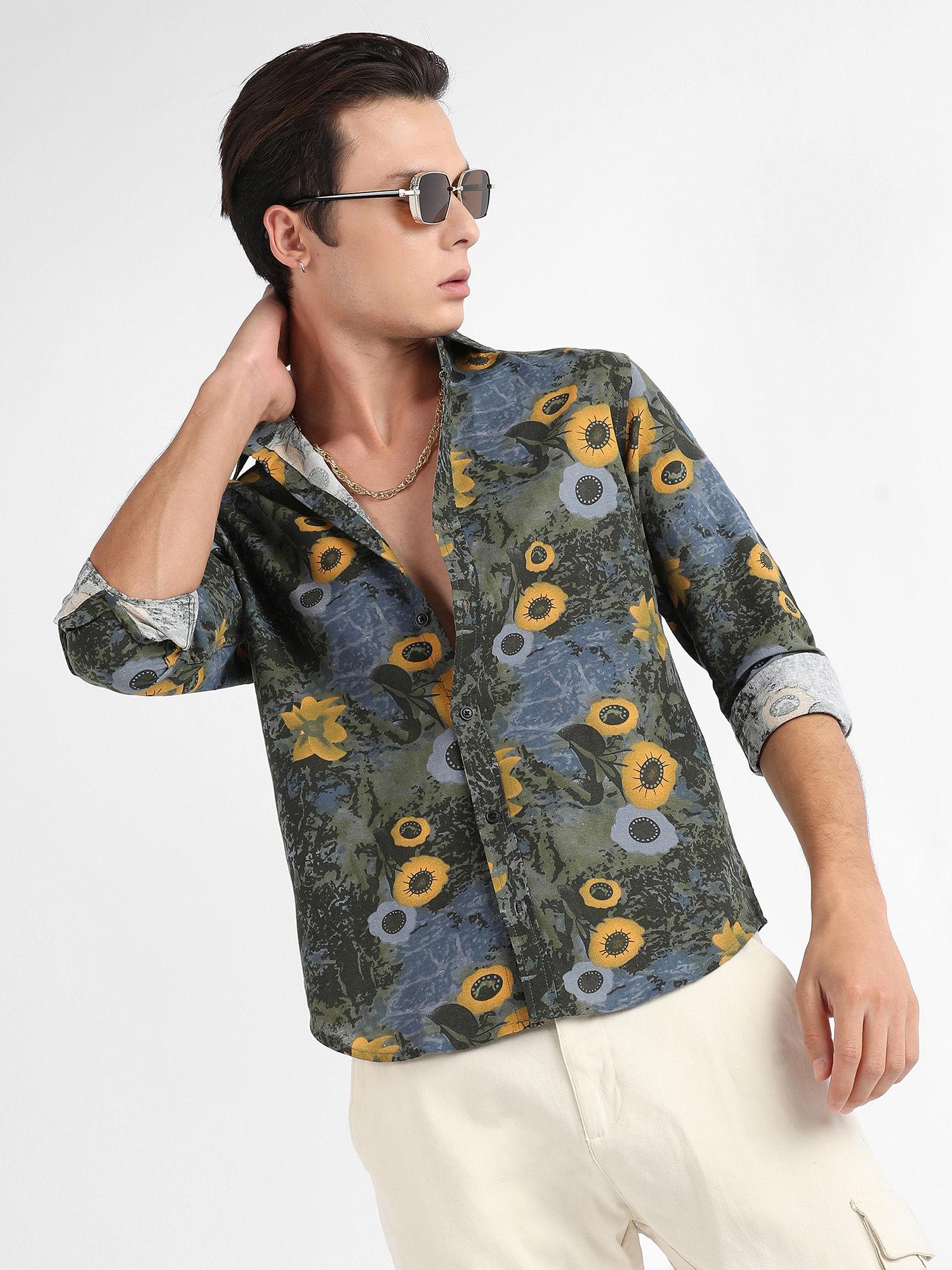 men multi-color botanical floral shirt