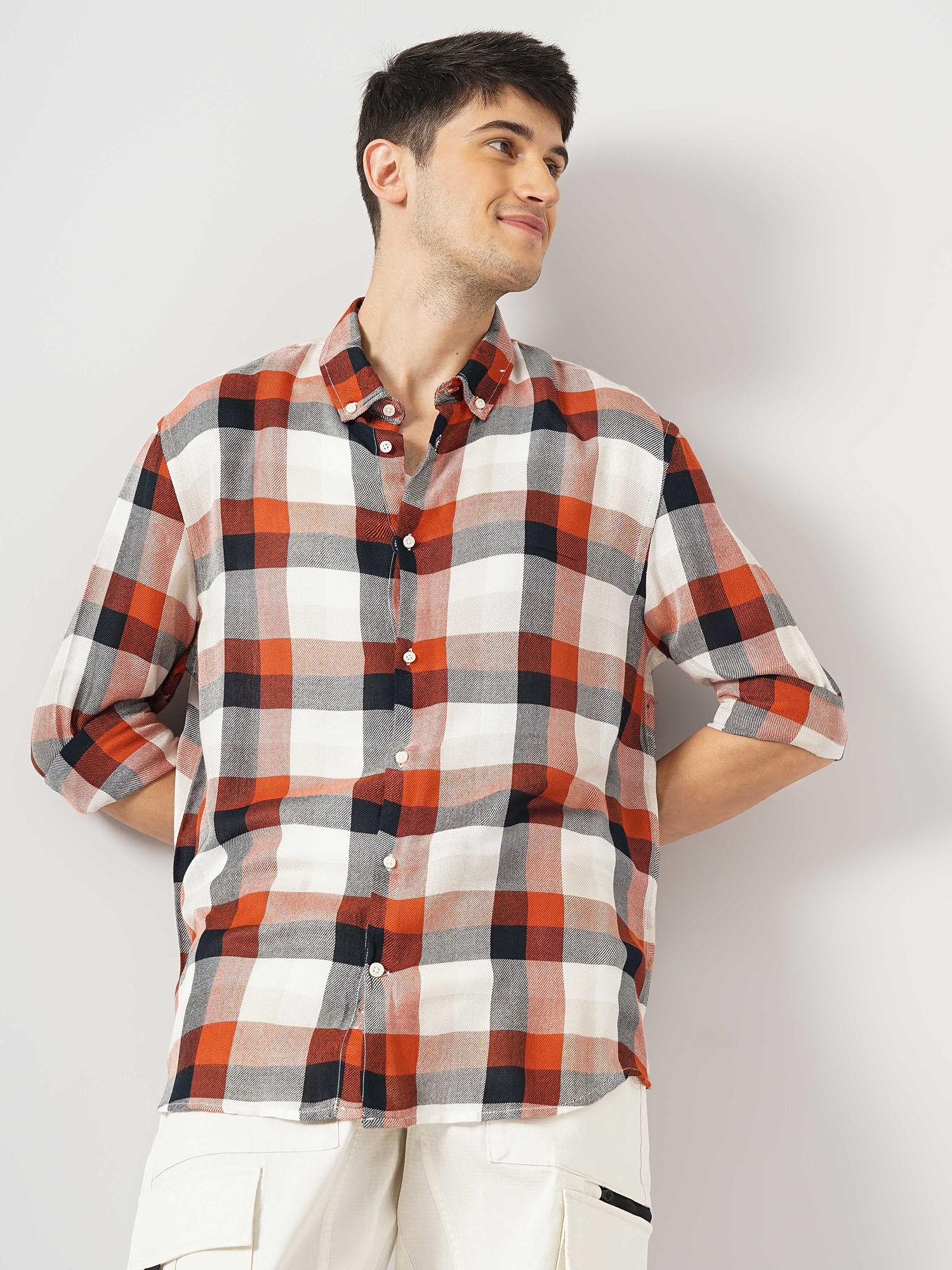 men multi-color checked regular fit viscose rayon soft touch casual shirt